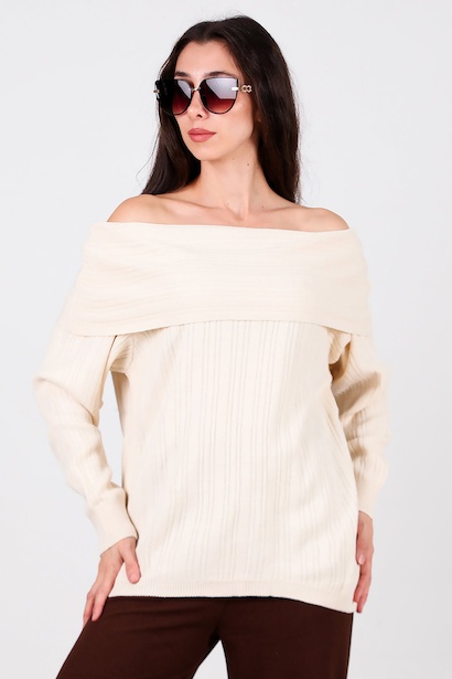 Kadın Madonna Yaka Triko Bluz 