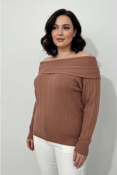 Büyük Beden Madonna Yaka Triko Bluz 