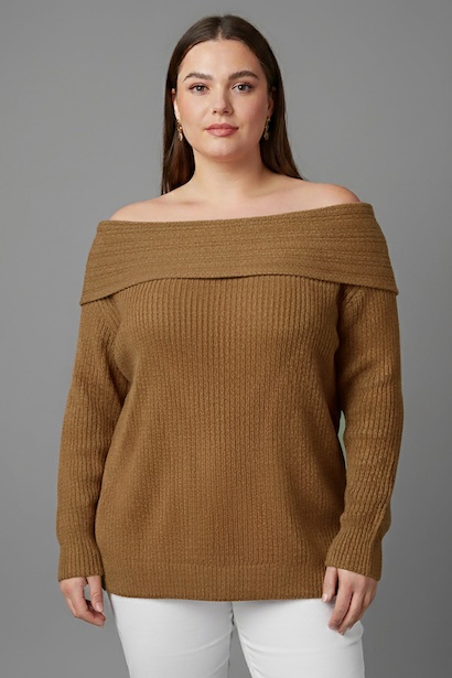 Büyük Beden Madonna Yaka Triko Bluz 