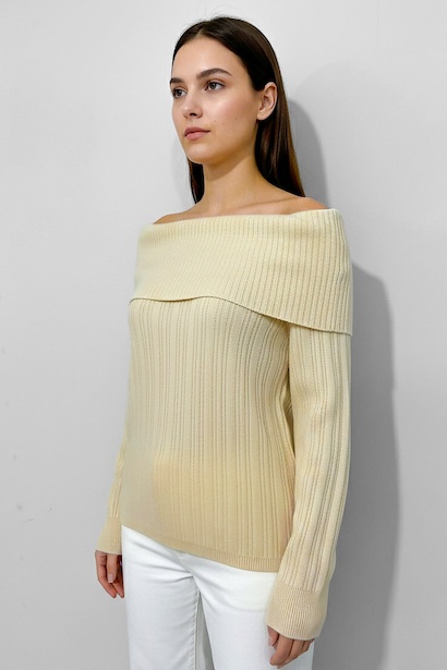 Büyük Beden Madonna Yaka Triko Bluz 