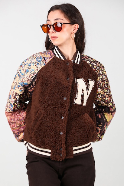 Kadın Kolları Desenli Ceket  Kahverengi 6