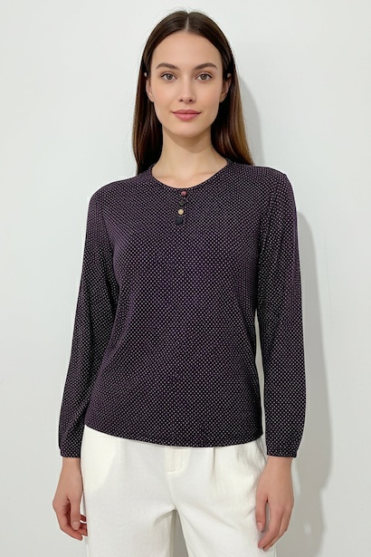 Büyük Beden Puantiyeli Kol Lastikli Bluz 