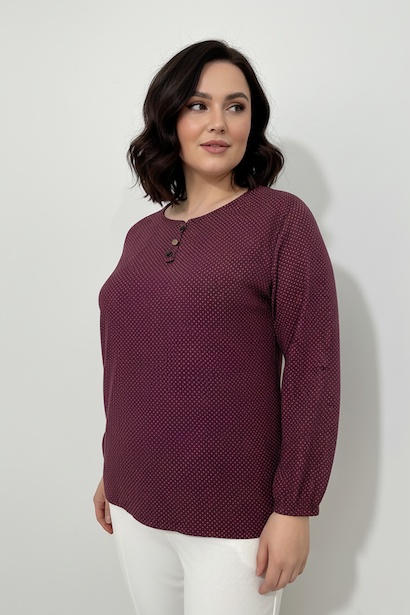 Büyük Beden Puantiyeli Kol Lastikli Bluz 