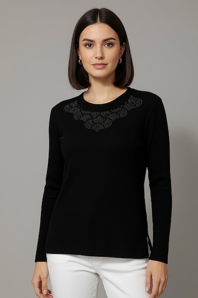 Büyük Beden Taş İşlemeli Bluz 