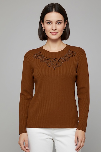 Büyük Beden Taş İşlemeli Bluz 