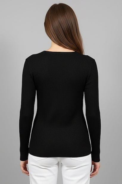 Büyük Beden Çiçek Taş İşlemeli Bluz  Siyah 2