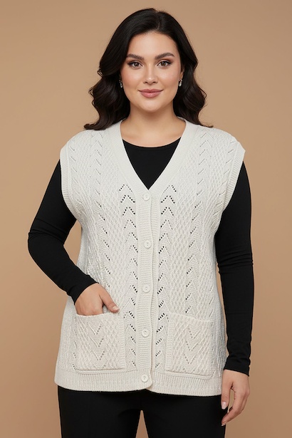 Büyük Beden Örgü Yelek 