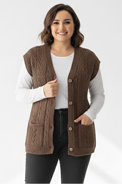 Büyük Beden Örgü Yelek 