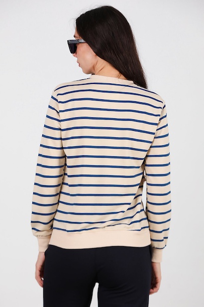 Kadın Çizgili Bisiklet Yaka Sweet  Mavi 6