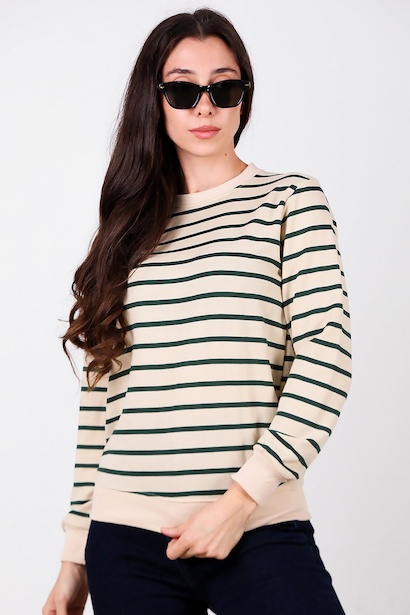 Kadın Çizgili Bisiklet Yaka Sweet 