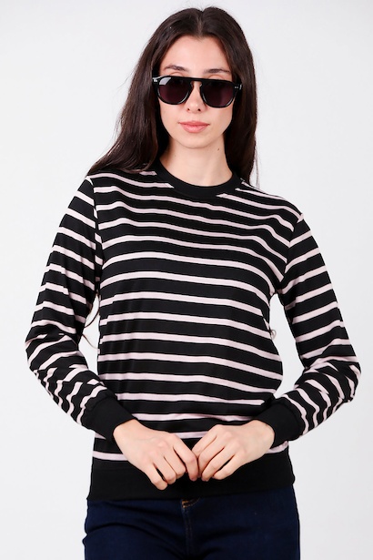 Kadın Çizgili Bisiklet Yaka Sweet 