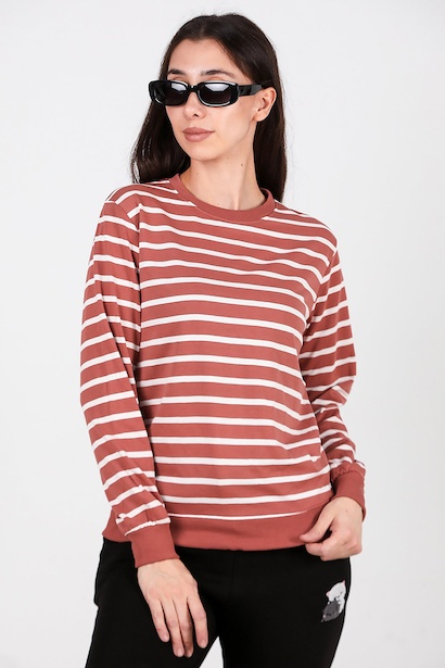 Kadın Çizgili Bisiklet Yaka Sweet 