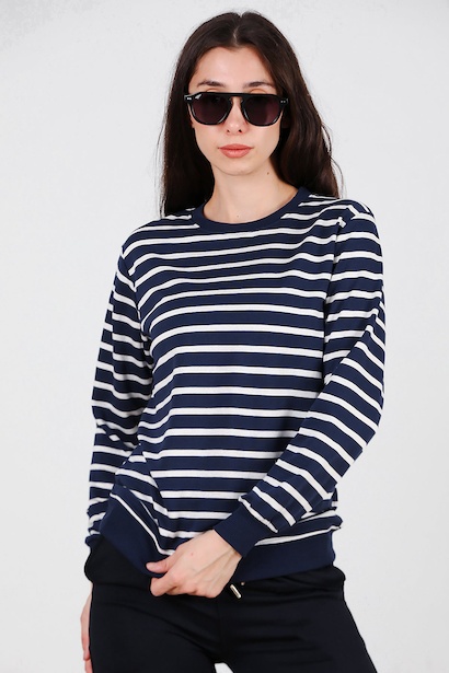 Kadın Çizgili Bisiklet Yaka Sweet 