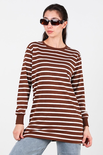 Kadın Yanı Yırtmaçlı Çizgili Tunik 