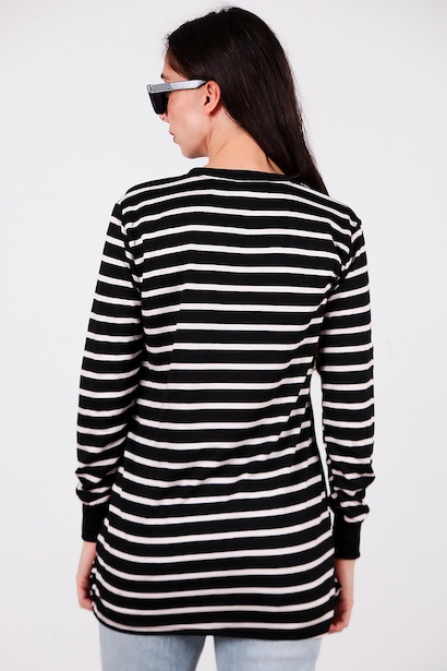 Kadın Yanı Yırtmaçlı Çizgili Tunik  Siyah 6