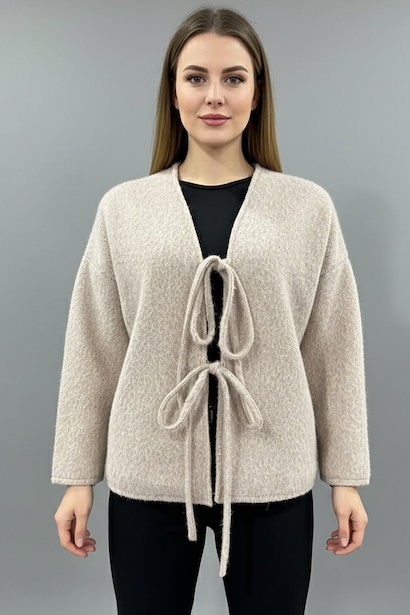 Büyük Beden Ön Bağlama Sakallı Kaşe Hırka 