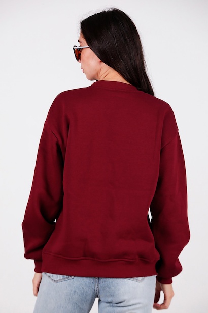 Kadın Ncy Yazılı Bisiklet Yaka Sweet  Bordo 6