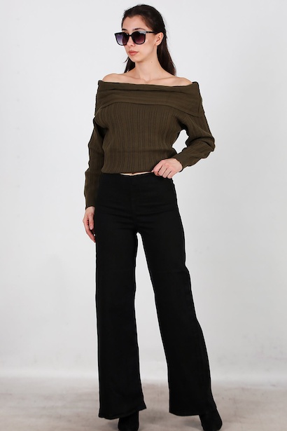 Kadın Bel Lastikli Bol Paça Kot Pantolon 