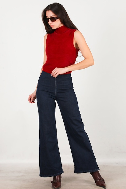 Kadın Bel Lastikli Bol Paça Kot Pantolon 