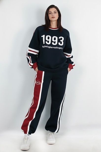 Kadın Şeritli Yazılı Bisiklet Yaka Eşofman Takımı 