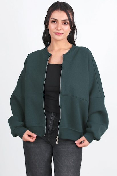 Kadın Önü Fermuarlı Parçalı Sweat 