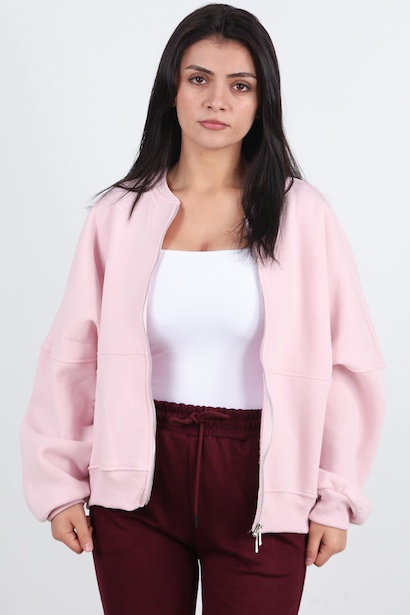 Kadın Önü Fermuarlı Parçalı Sweat 