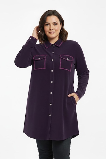 Büyük Beden Önü Düğmeli Süet Tunik 