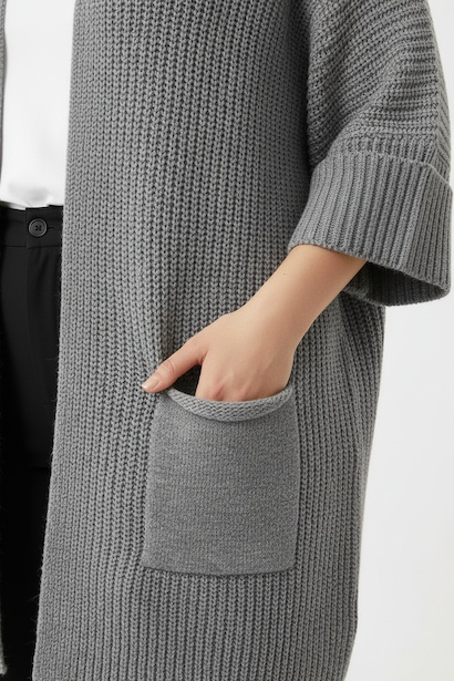 Büyük Beden Cepli Hırka  Gri 4