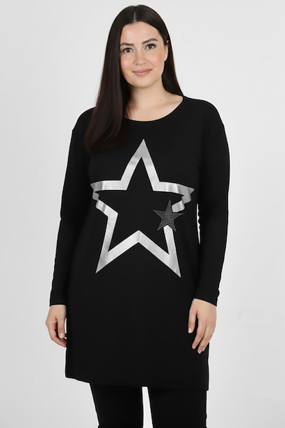 Büyük Beden Yıldız Varaklı Bluz 