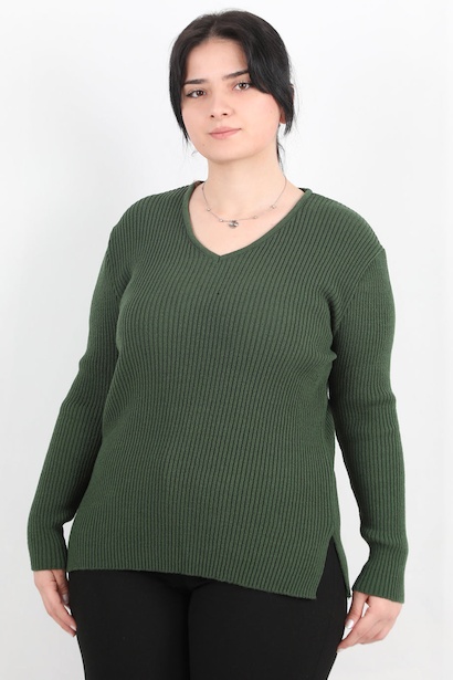 Büyük Beden V Yaka Triko Kazak 