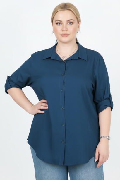 Büyük Beden Kol Katlamalı Gömlek 