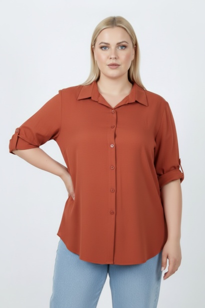 Büyük Beden Kol Katlamalı Gömlek 