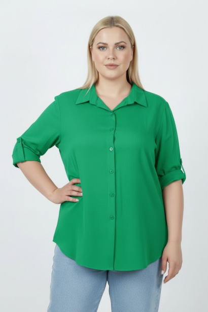Büyük Beden Kol Katlamalı Gömlek 