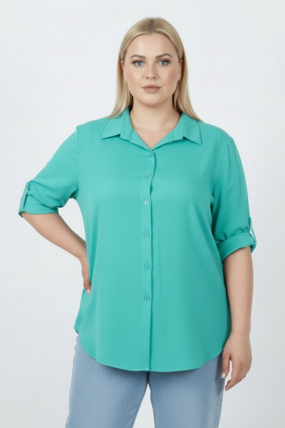 Büyük Beden Kol Katlamalı Gömlek 