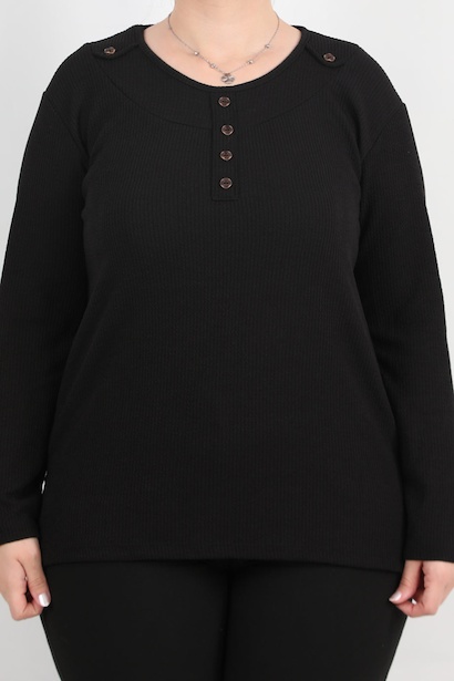 Büyük Beden Önü Ve Yaka Düğmeli Bluz 