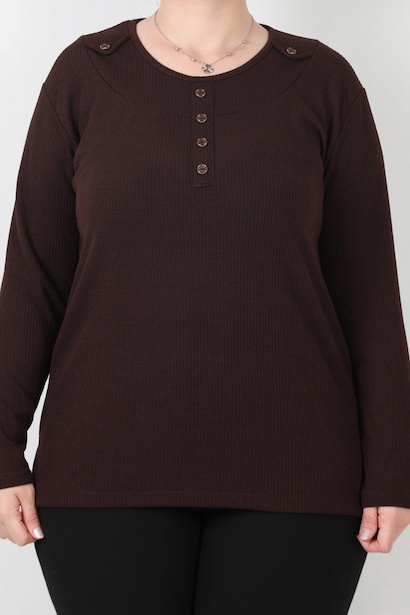 Büyük Beden Önü Ve Yaka Düğmeli Bluz 