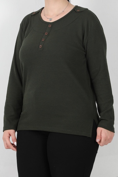 Büyük Beden Önü Ve Yaka Düğmeli Bluz 