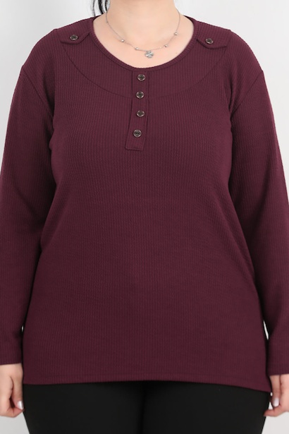 Büyük Beden Önü Ve Yaka Düğmeli Bluz 