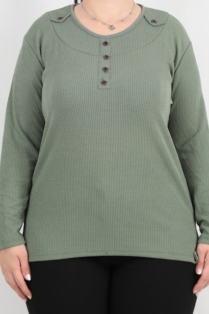 Büyük Beden Önü Ve Yaka Düğmeli Bluz 