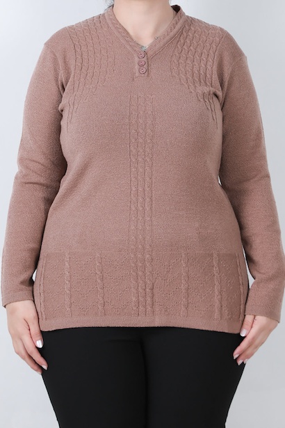 Büyük Beden V Yaka 3 Düğmeli Bluz 