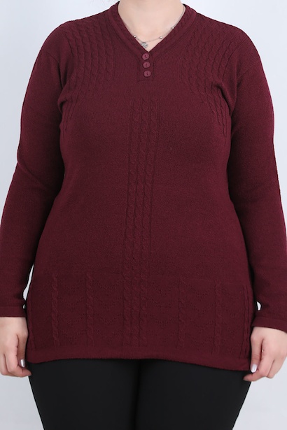 Büyük Beden V Yaka 3 Düğmeli Bluz 