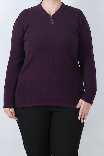 Büyük Beden V Yaka 3 Düğmeli Bluz 