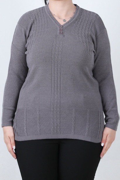 Büyük Beden V Yaka 3 Düğmeli Bluz 