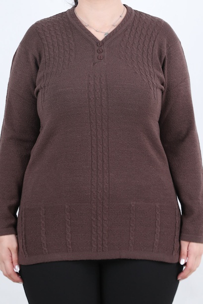 Büyük Beden V Yaka 3 Düğmeli Bluz 