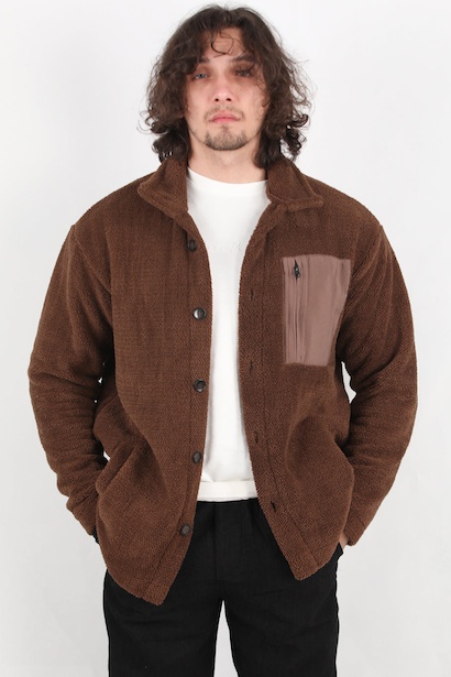 Erkek Cep Detay Önü Düğmeli Peluş Ceket 