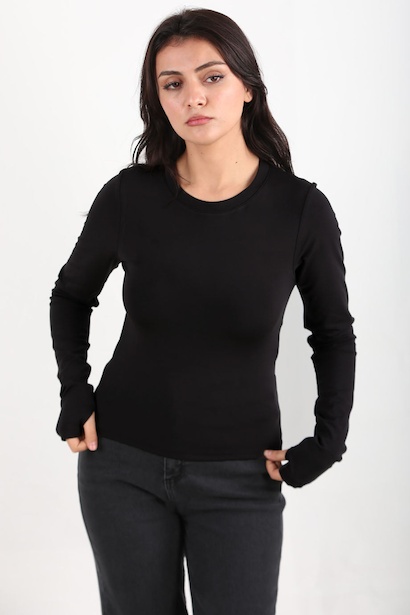 Kadın Parmak Geçmeli Bisiklet Yaka Bluz 