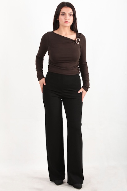 Kadın Yüksek Bel Bol Paça Krep Pantolon