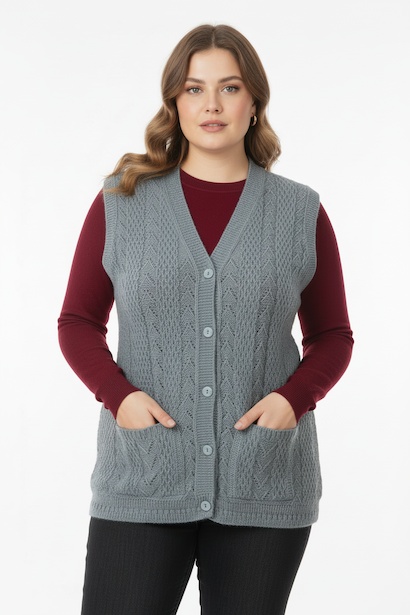 Büyük Beden Örgü Yelek 