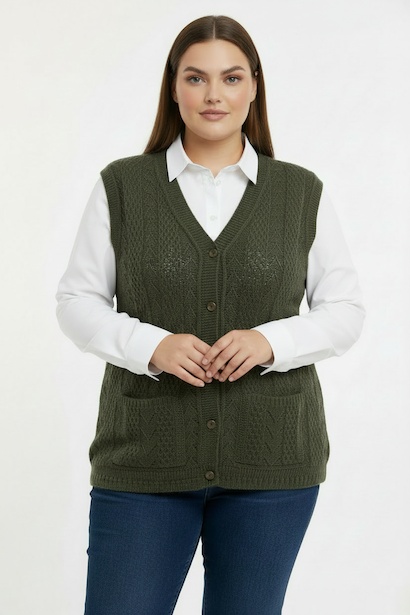 Büyük Beden Örgü Yelek 