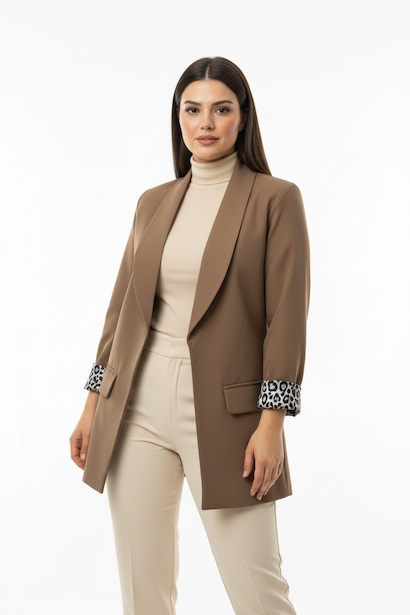 Büyük Beden İçi Leoparlı Blazer Ceket